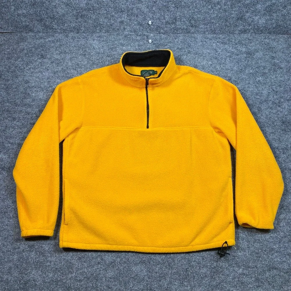 J. Crew Vintage Fleece Pullover Mens Medium Yellow 1/4 Zip Made in USA Mock Neck